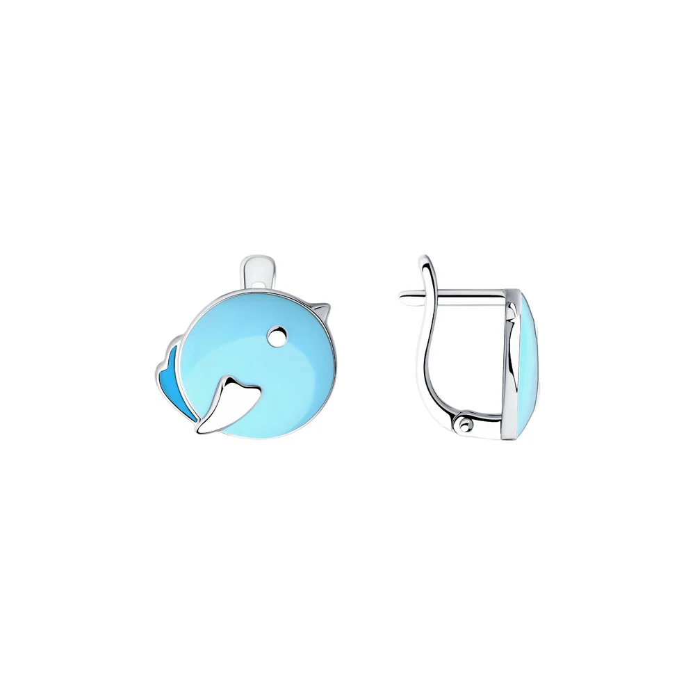 925 Sterling Silver Earrings with Birds Decorated with Enamel