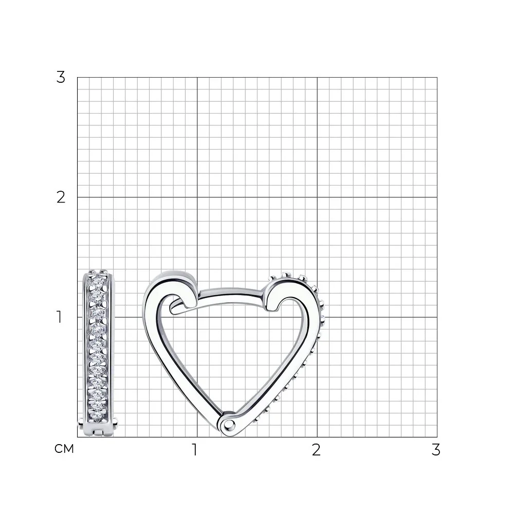 925 Sterling Silver Heart Hoop Earrings with Cubic Zirconia - Image 3