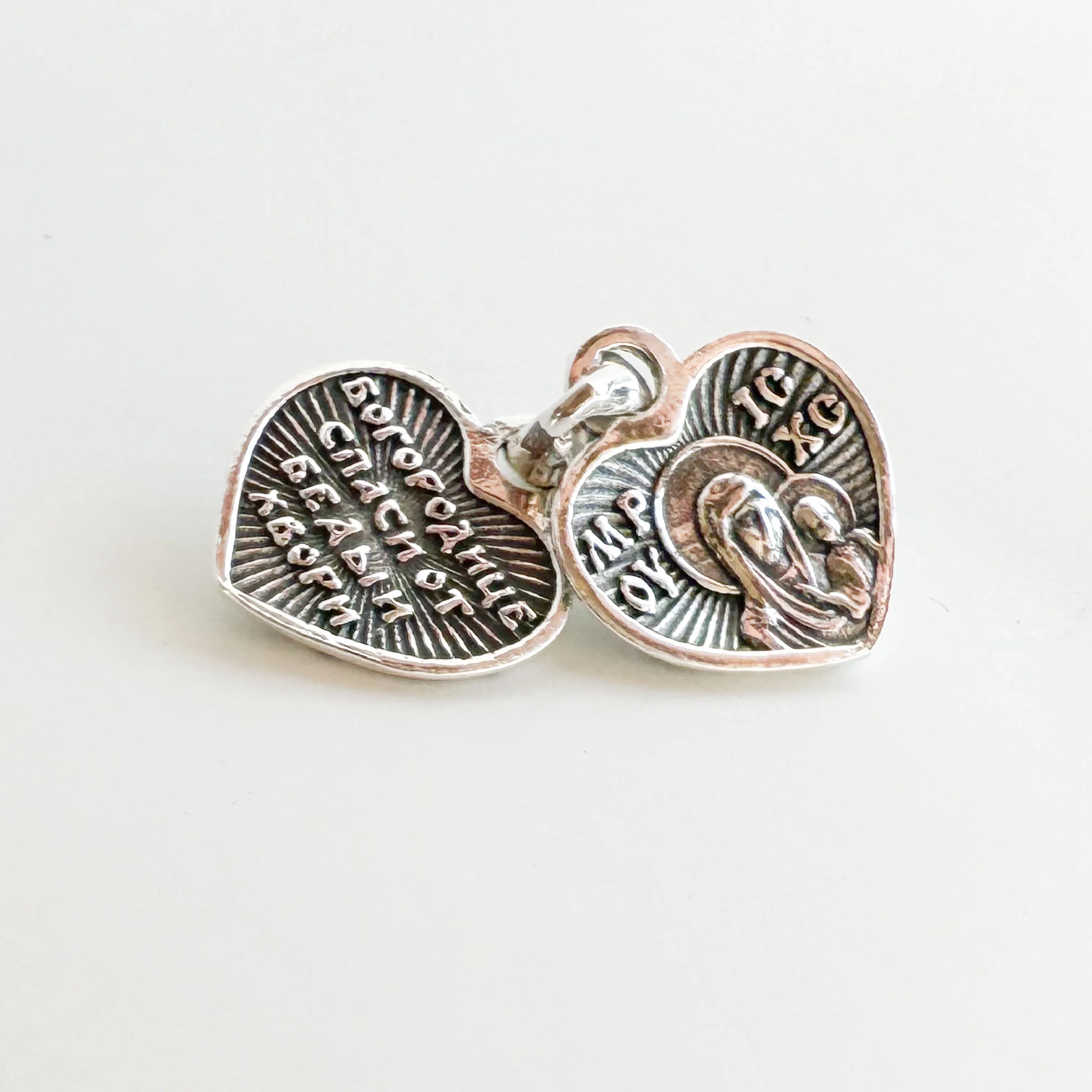 925 Sterling Silver Heart Religious Pendant St. Mary and Jesus - Image 4