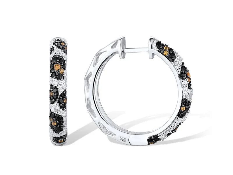 Sterling Silver Hoop Earrings Black Spinel, White & Yellow Nano Cubic Zirconia - Image 2