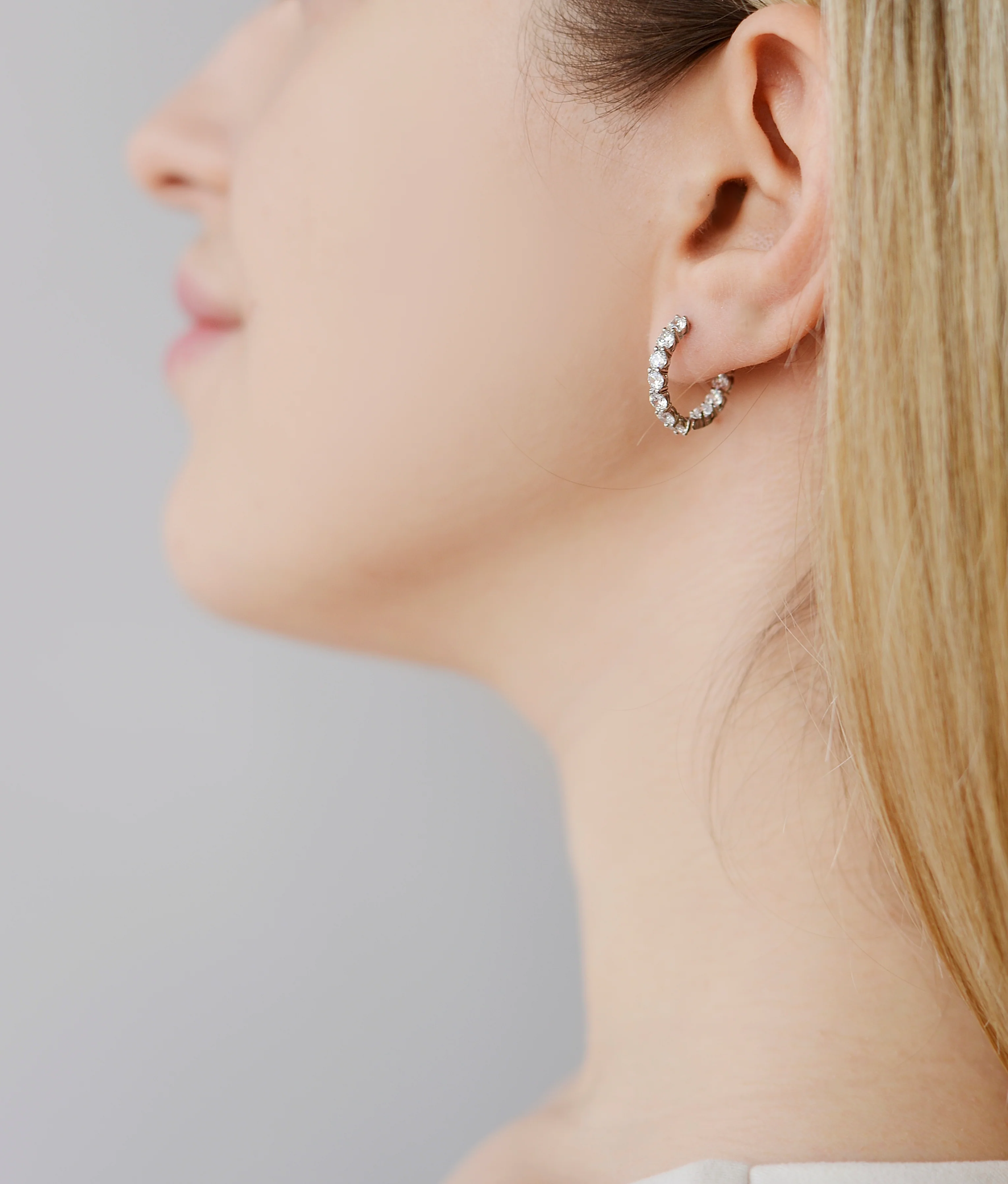 925 Sterling Silver Hoop Earrings with Cubic Zirconia - Image 2