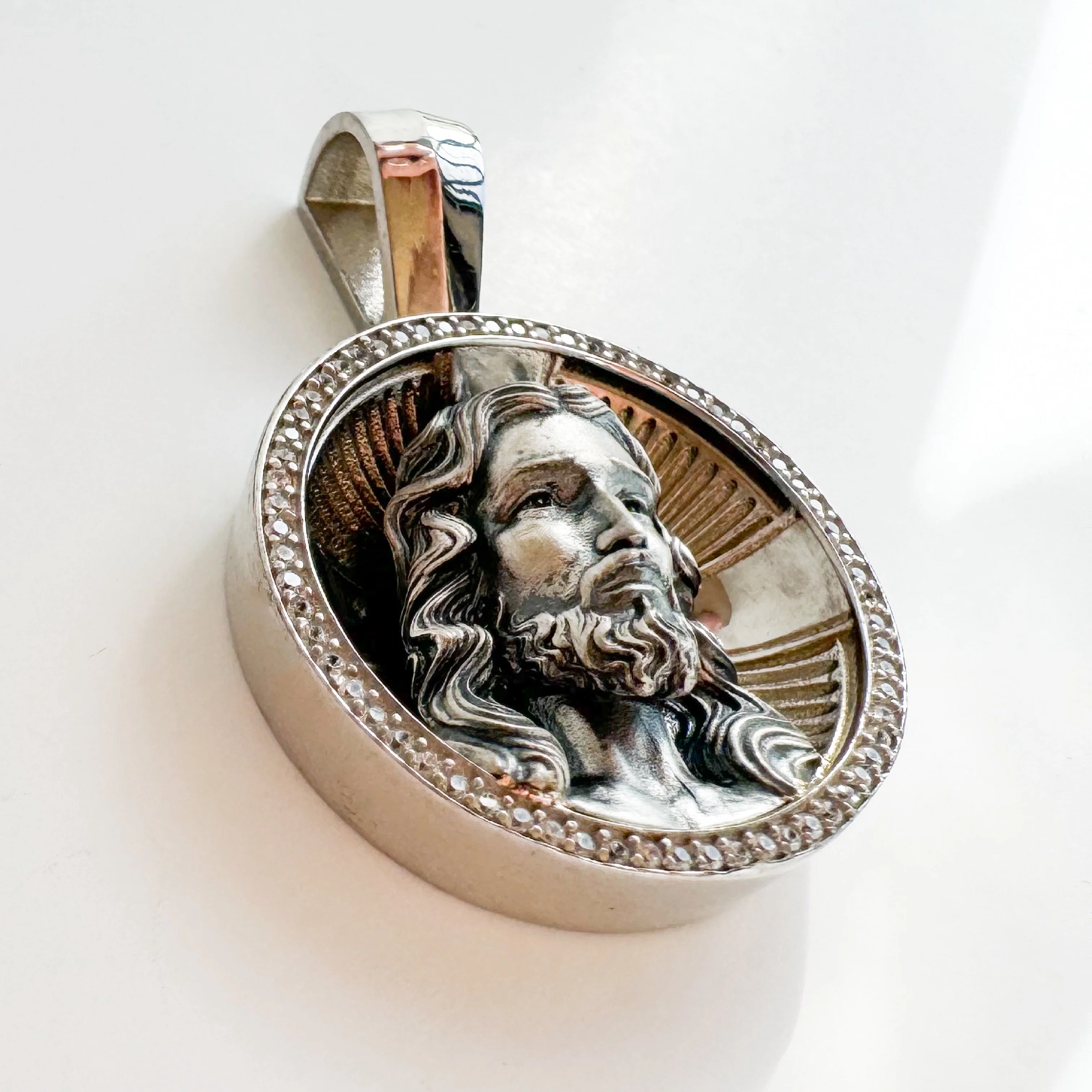925 Sterling Silver Jesus Religious Pendant with Cubic Zirconia - Image 2