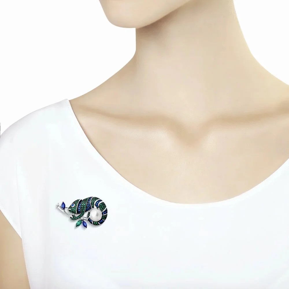 925 Sterling Silver Jewelry Pin with Crystals - Image 3