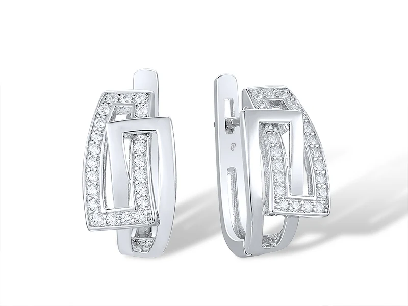Sterling Silver Lever Back Earrings White Cubic Zirconia