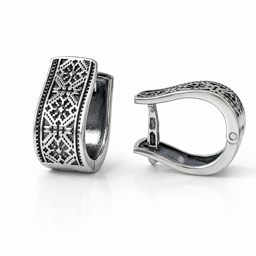 925 Sterling Silver Lever Back "Vyshyvanka" Earrings
