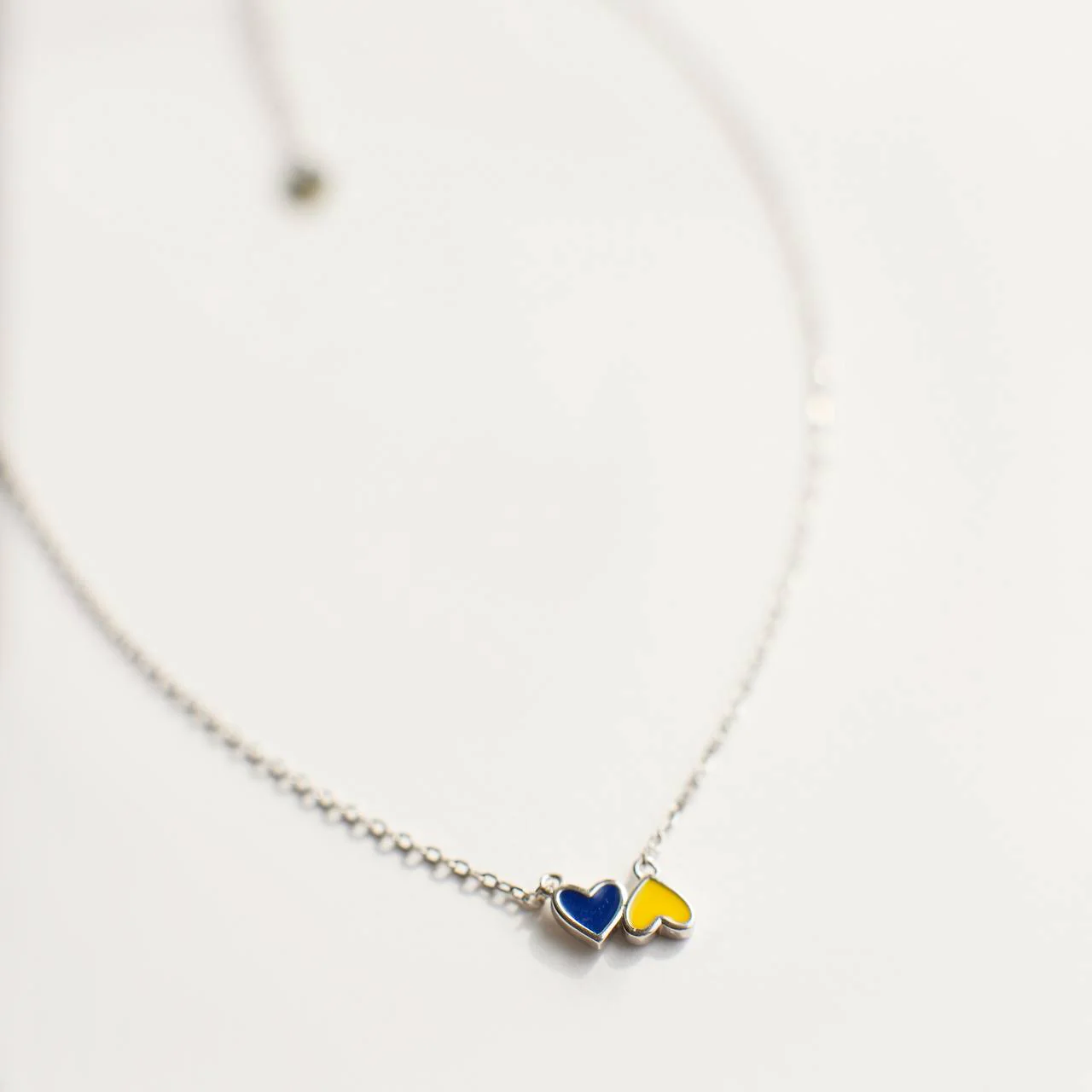 925 Sterling Silver Necklace Ukrainian Hearts With Blue and Yellow Enamel - Image 3
