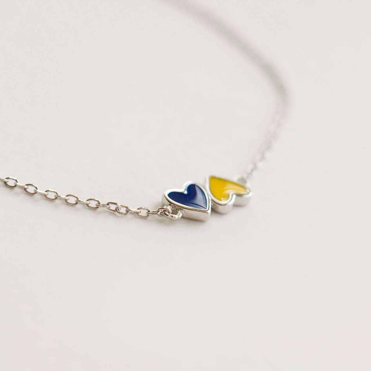 925 Sterling Silver Necklace Ukrainian Hearts With Blue and Yellow Enamel - Image 4