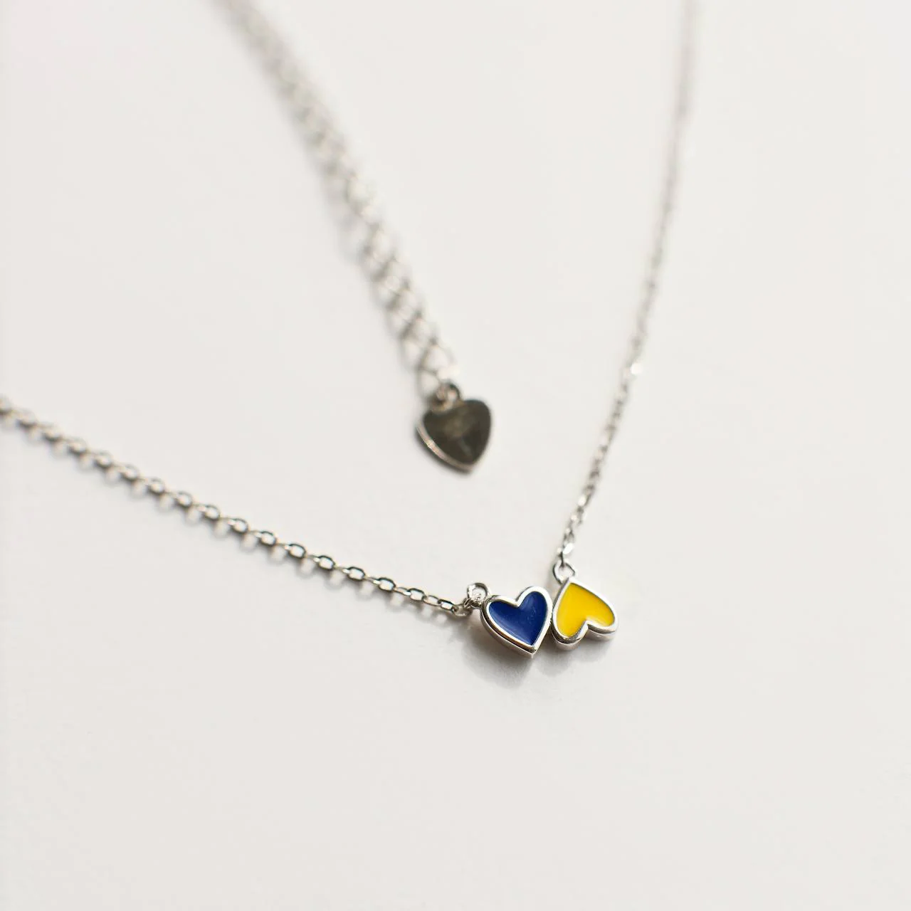 925 Sterling Silver Necklace Ukrainian Hearts With Blue and Yellow Enamel - Image 5