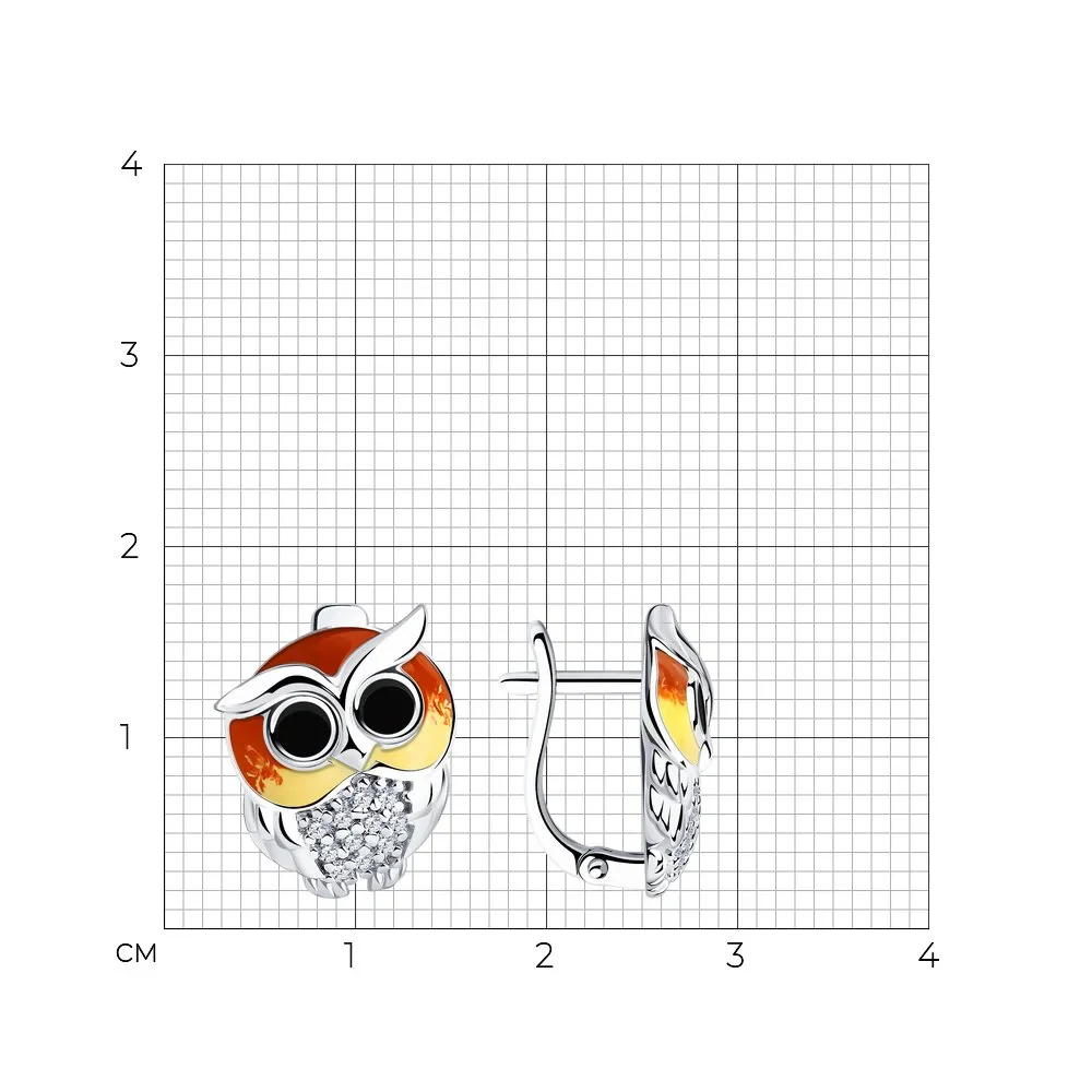 925 Sterling Silver Owls Earrings with Enamel and Cubic Zirconia - Image 4