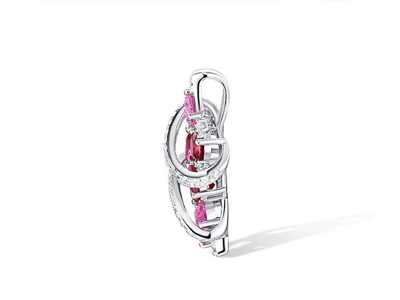 925 Sterling Silver Pendant Created Pink Sapphire,Created Ruby,White Cubic Zirconia - Image 2