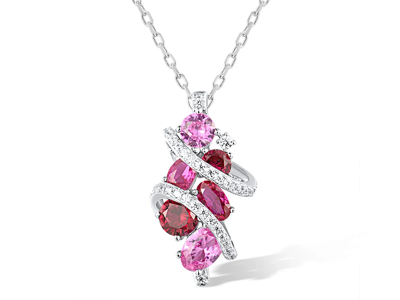 925 Sterling Silver Pendant Created Pink Sapphire,Created Ruby,White Cubic Zirconia - Image 3