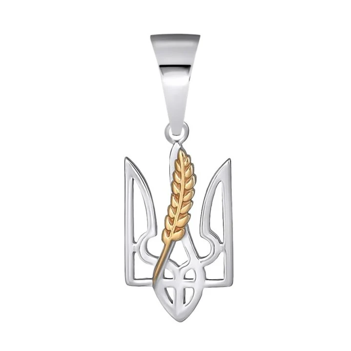 925 Sterling Silver Pendant Tryzub with Yellow Gold Plated Wheat - Image 3
