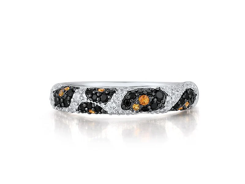 Sterling Silver Ring Black Spinel,White & Yellow Nano Cubic Zirconia - Image 2