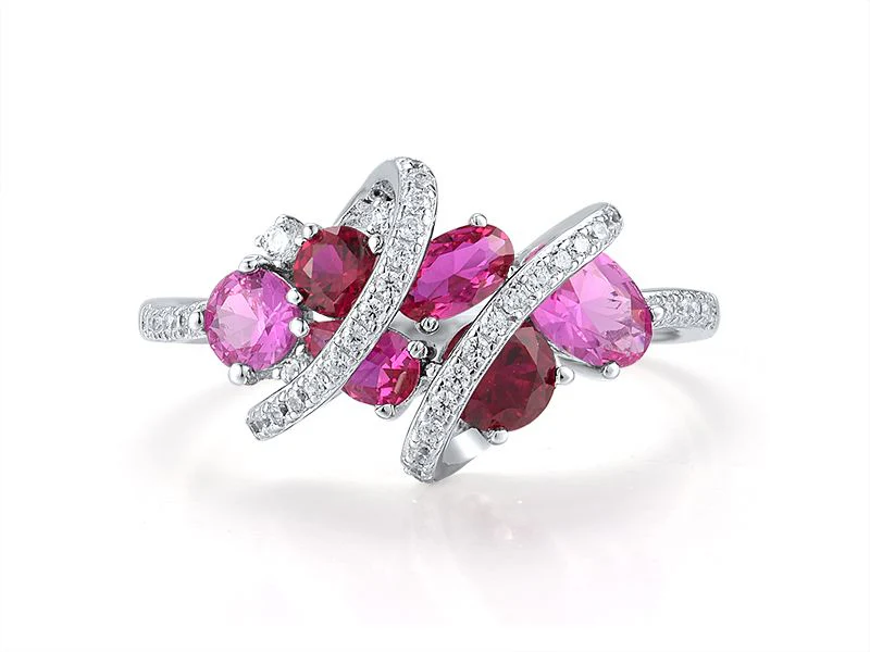 925 Sterling Silver Ring Created Pink Sapphire,Created Ruby,White Cubic Zirconia - Image 2