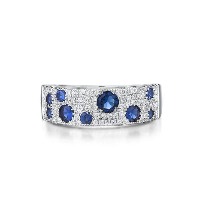 Sterling Silver Ring White Cubic Zirconia,Blue Glass,Blue Nano Cubic Zirconia - Image 2