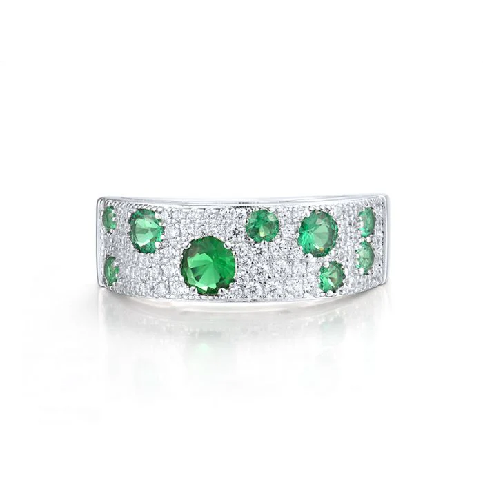 Sterling Silver Ring Green Glass,Green Spinel,White Cubic Zirconia - Image 2