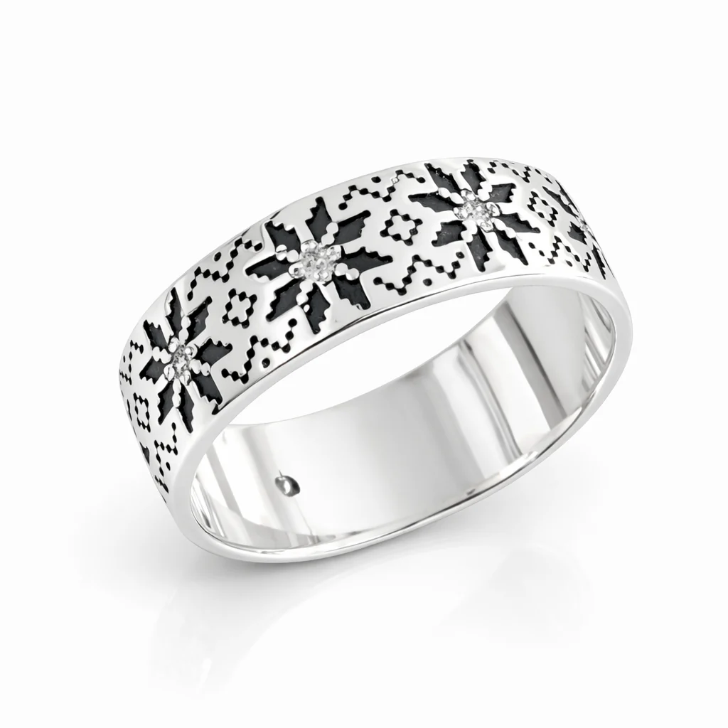 925 Sterling Silver Ring with Clear Cubic Zirconia "Vyshyvanka"