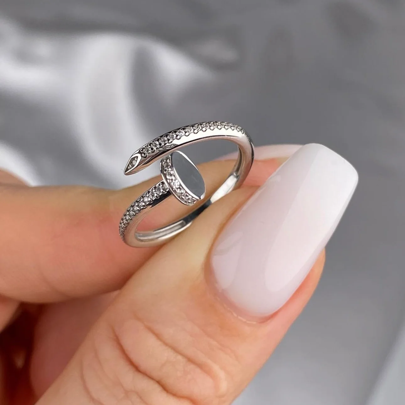 925 Sterling Silver Nail Ring with Cubic Zirconia - Image 3