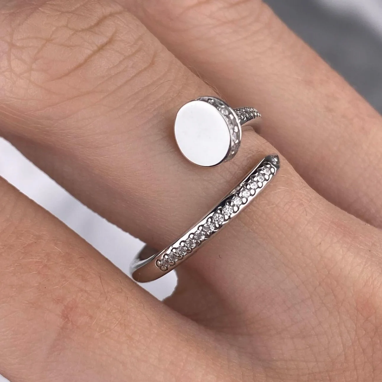 925 Sterling Silver Nail Ring with Cubic Zirconia - Image 4