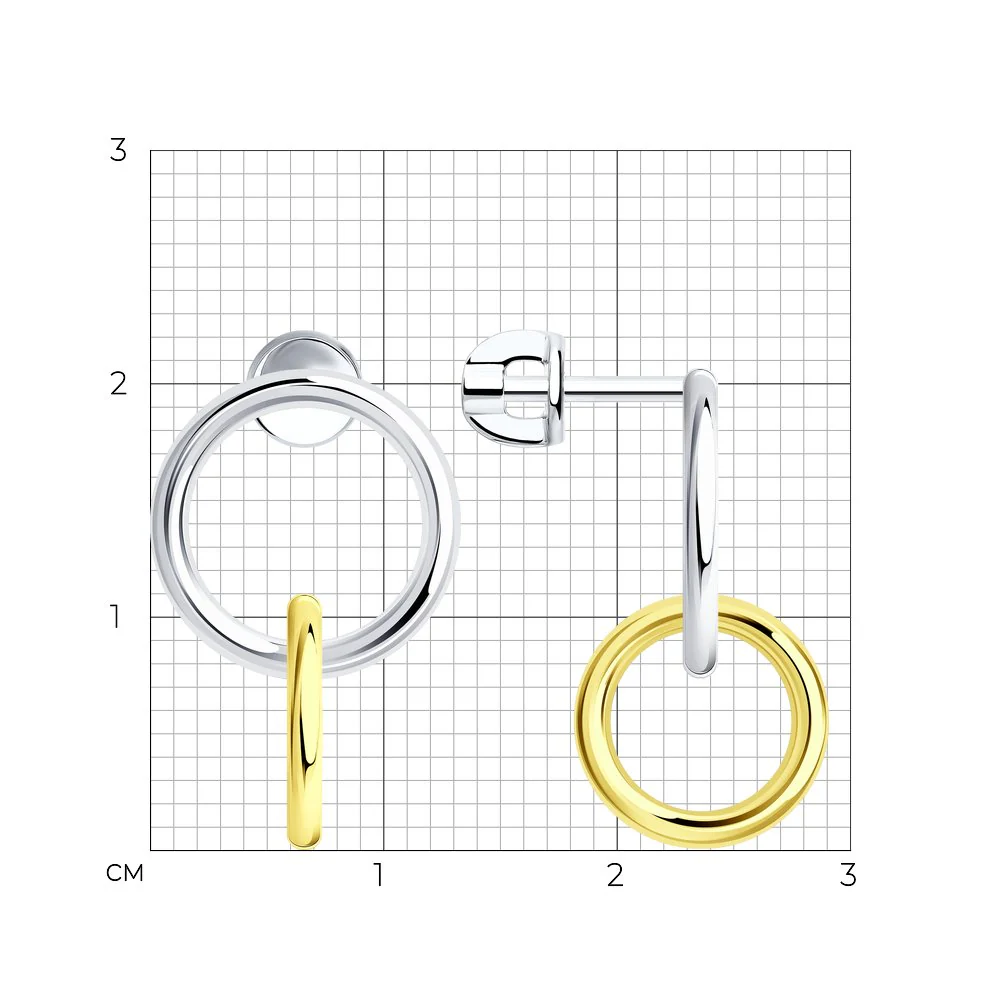 925 Sterling Silver Stud Earrings with Yellow Gold Plated Details - Image 2