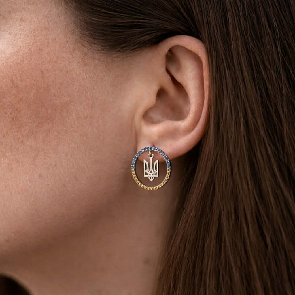 925 Sterling Silver Stud Earrings with Tryzub and Map of Ukraine - Image 2
