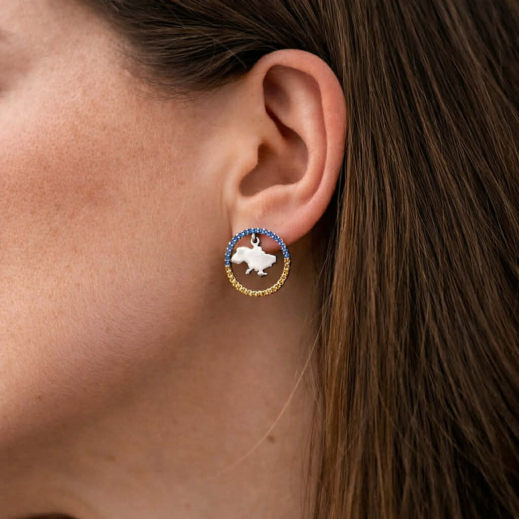 925 Sterling Silver Stud Earrings with Tryzub and Map of Ukraine - Image 3