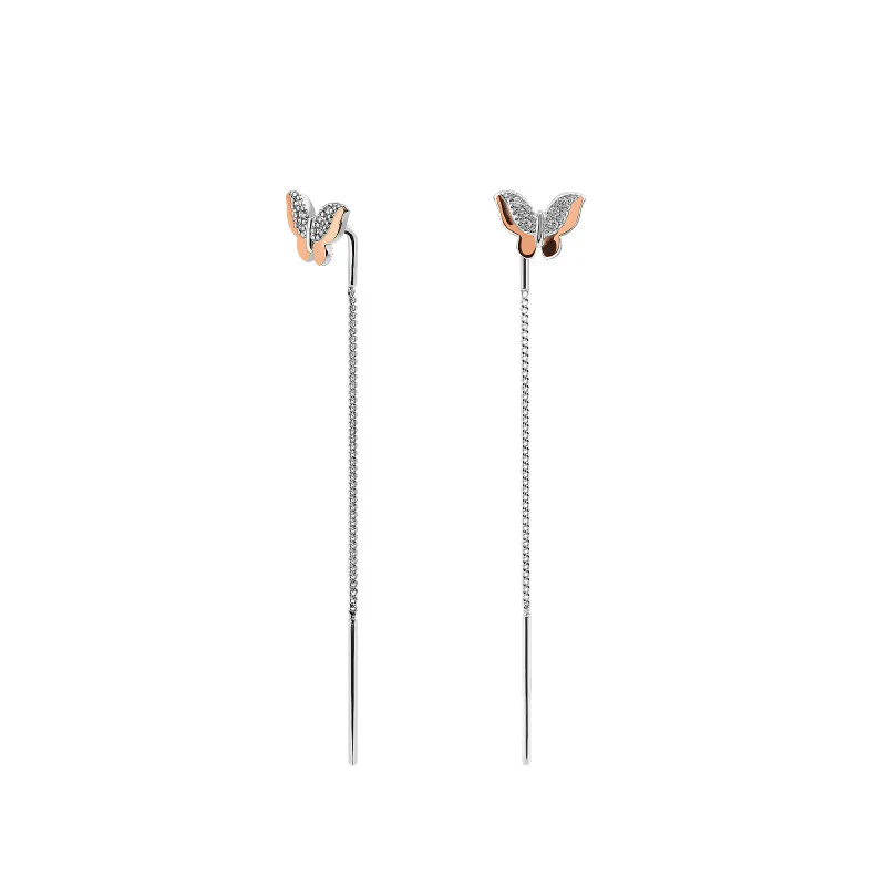 925 Sterling Silver Thread Butterflies Earrings with Rose Gold Plated Elements and Cubic Zirconia