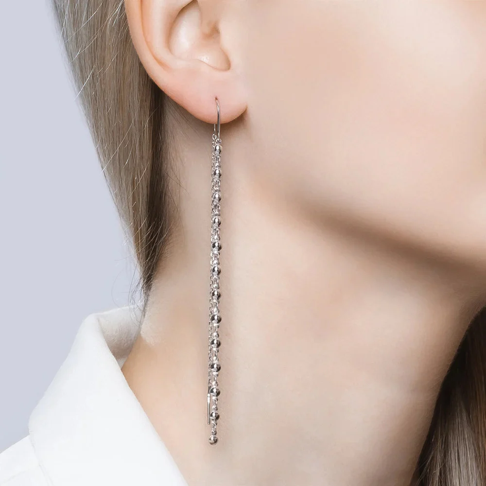 925 Sterling Silver Thread Earrings - Image 2