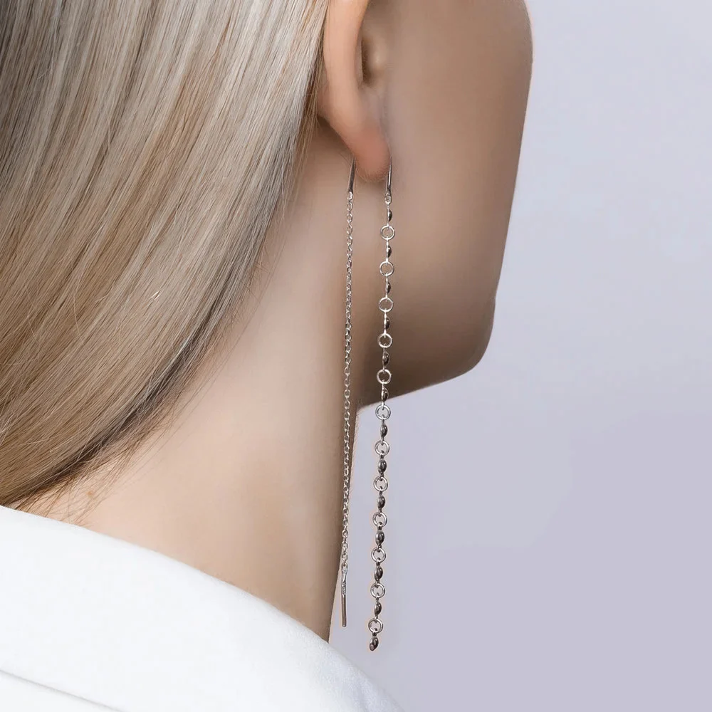 925 Sterling Silver Thread Earrings - Image 3