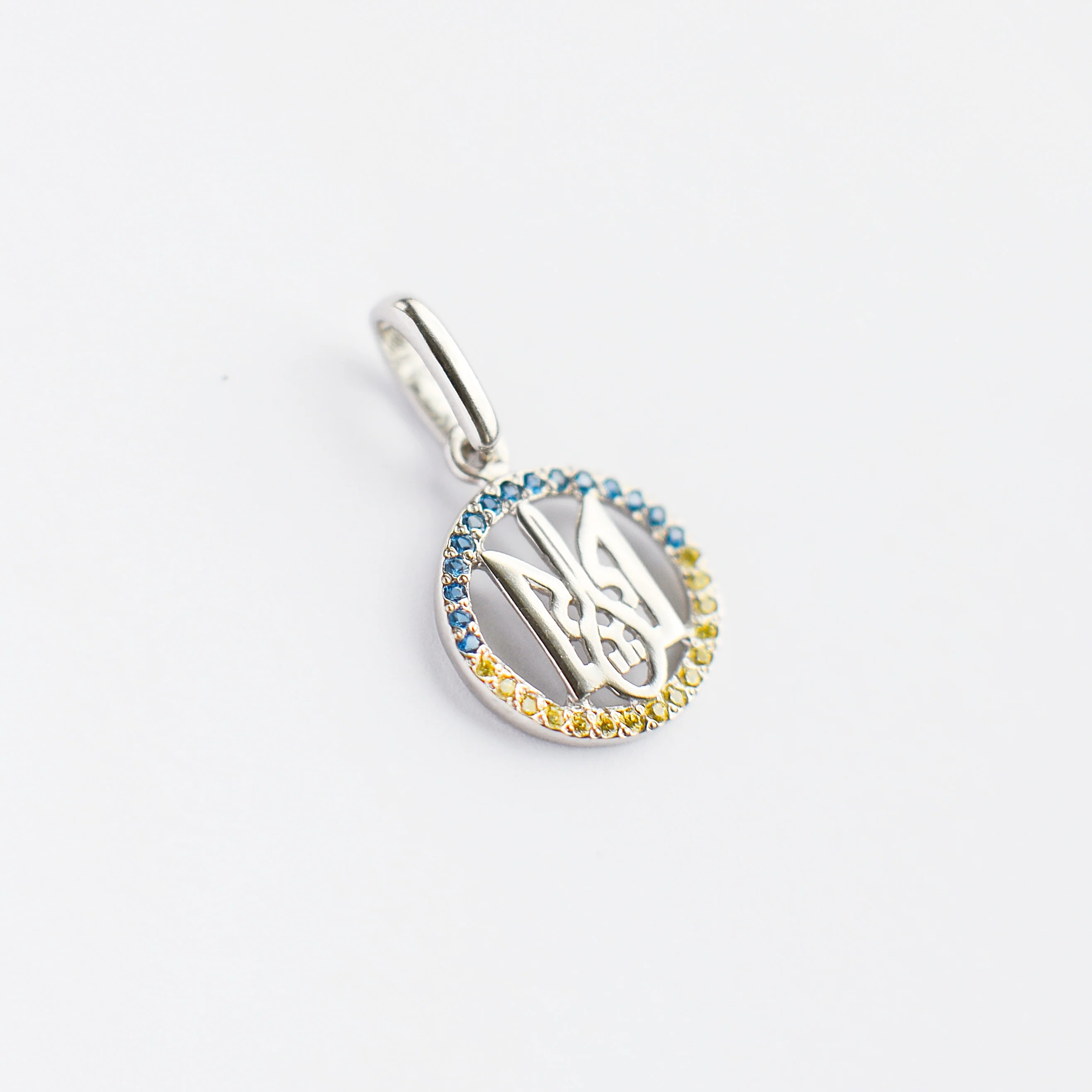 925 Sterling Silver Tryzub Pendant with Blue and Yellow Cubic Zirconia - Image 3