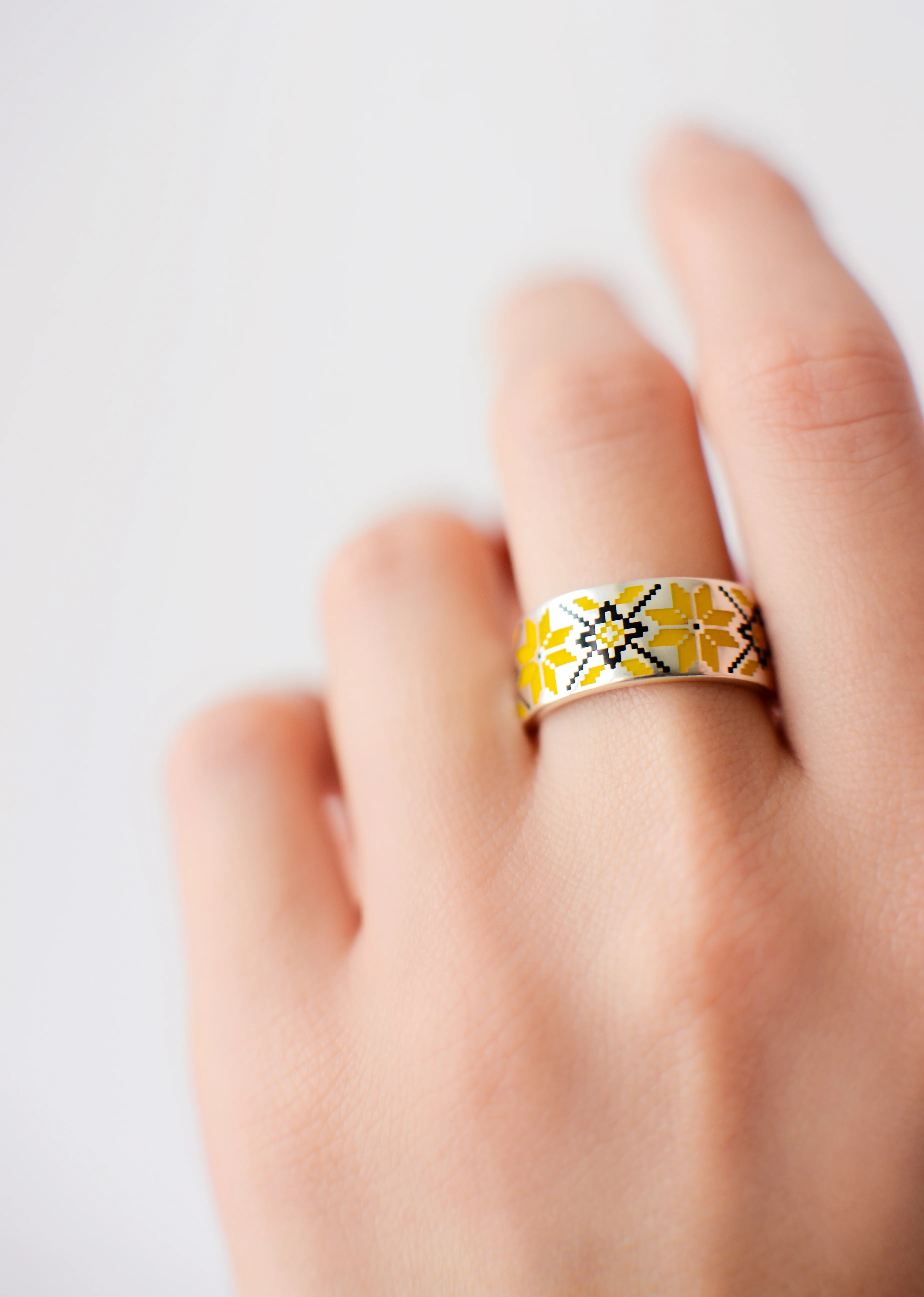 Handcrafted 925 Sterling Silver Vyshyvanka Ring with Enamel - Image 2