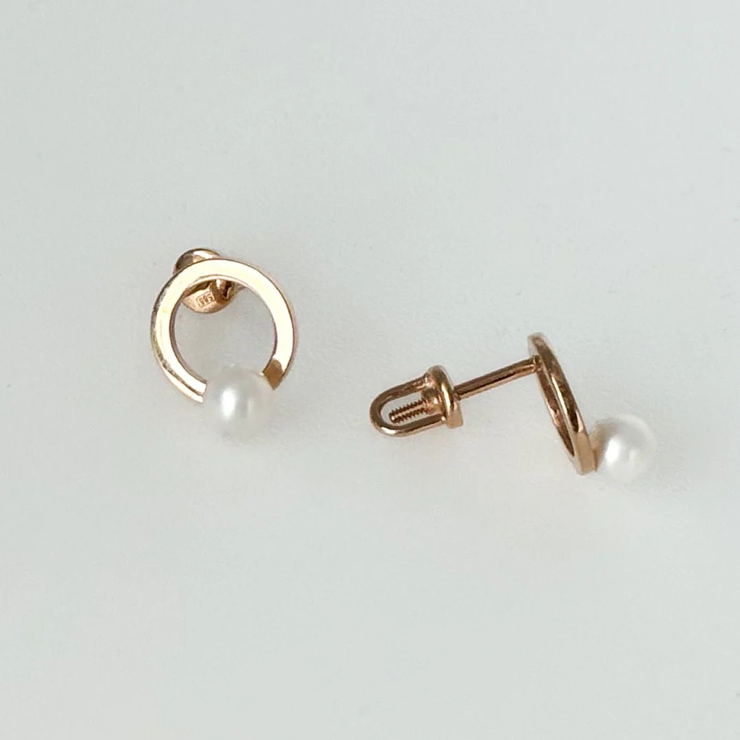 Stud Circle Earrings in 14K/585 Rose Gold with Pearls - Image 2