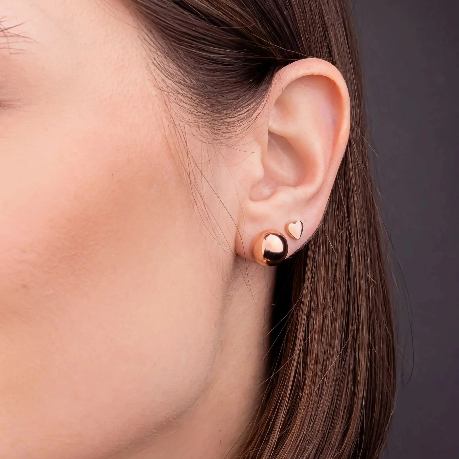 Stud Earrings in 14K/585 Rose Gold Hearts - Image 2