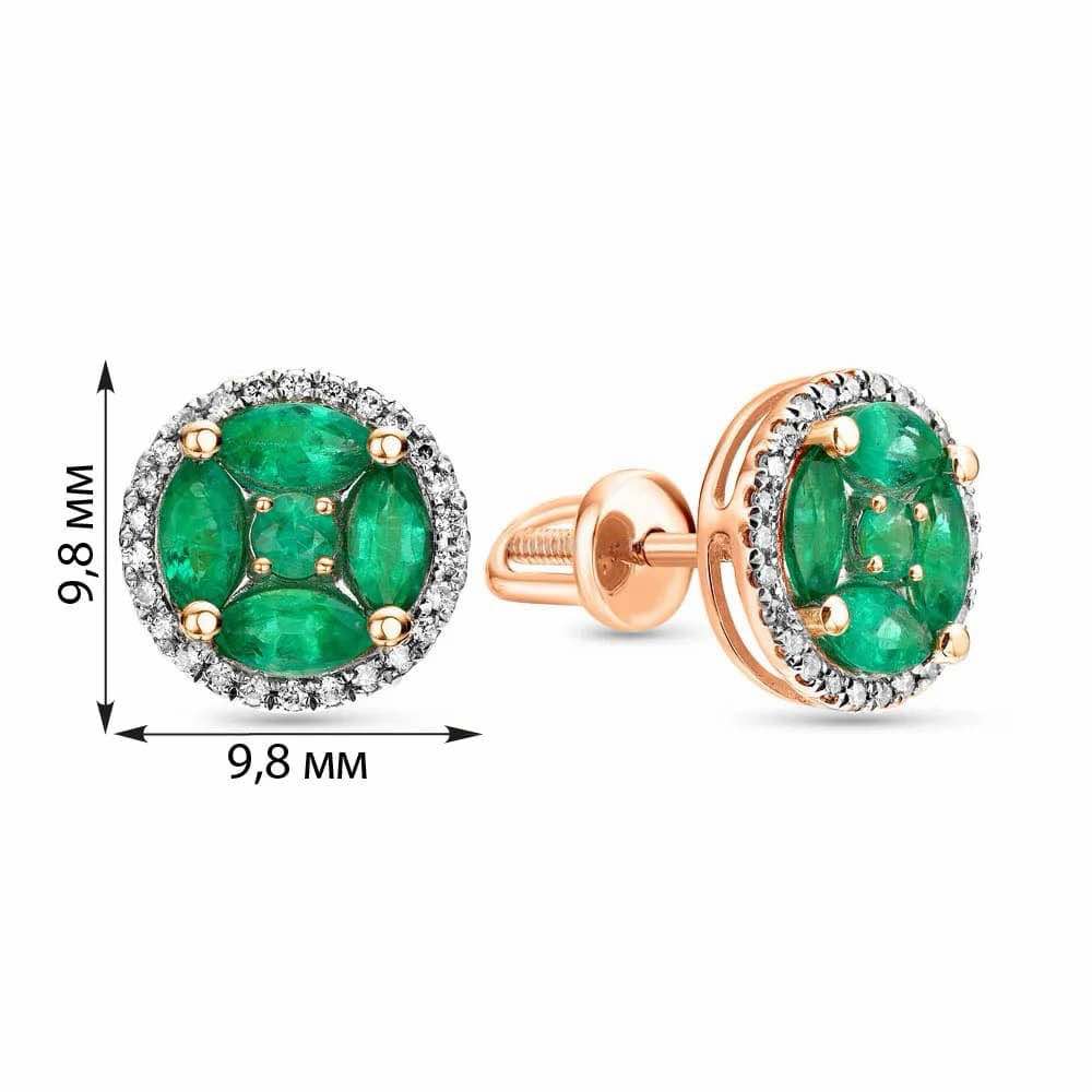 Stud Earrings in 14K/585 Rose Gold with Emeralds and Diamonds - Image 2