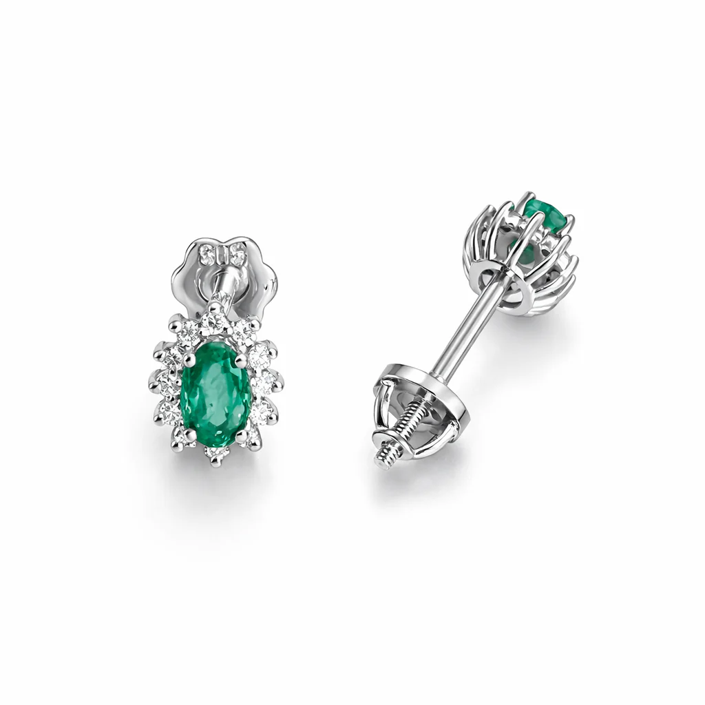 Stud Earrings in 14K/585 White Gold with Emeralds and Diamonds - Image 2