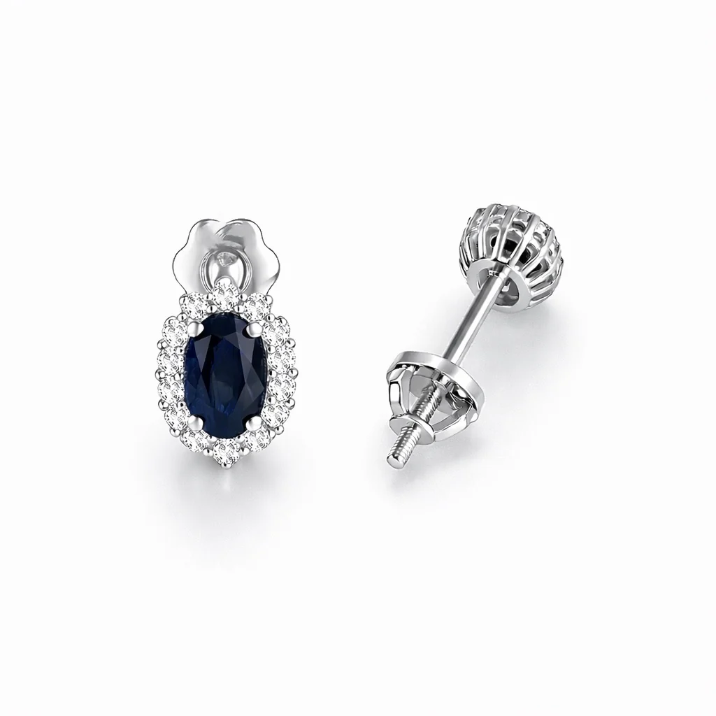 Stud Earrings in 14K/585 White Gold with Sapphires and Diamonds - Image 2