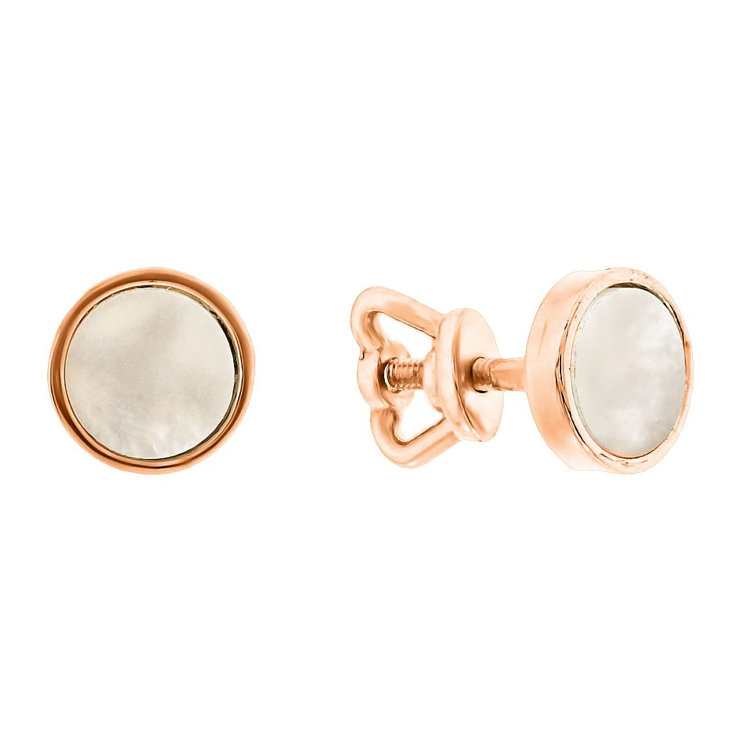 Stud Earrings in 14K/585 Rose Gold with Mother of Pearl - Image 6