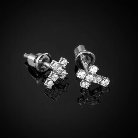 Stud Earrings in 14K/585 White Gold with Cubic Zirconia Cross - Image 2