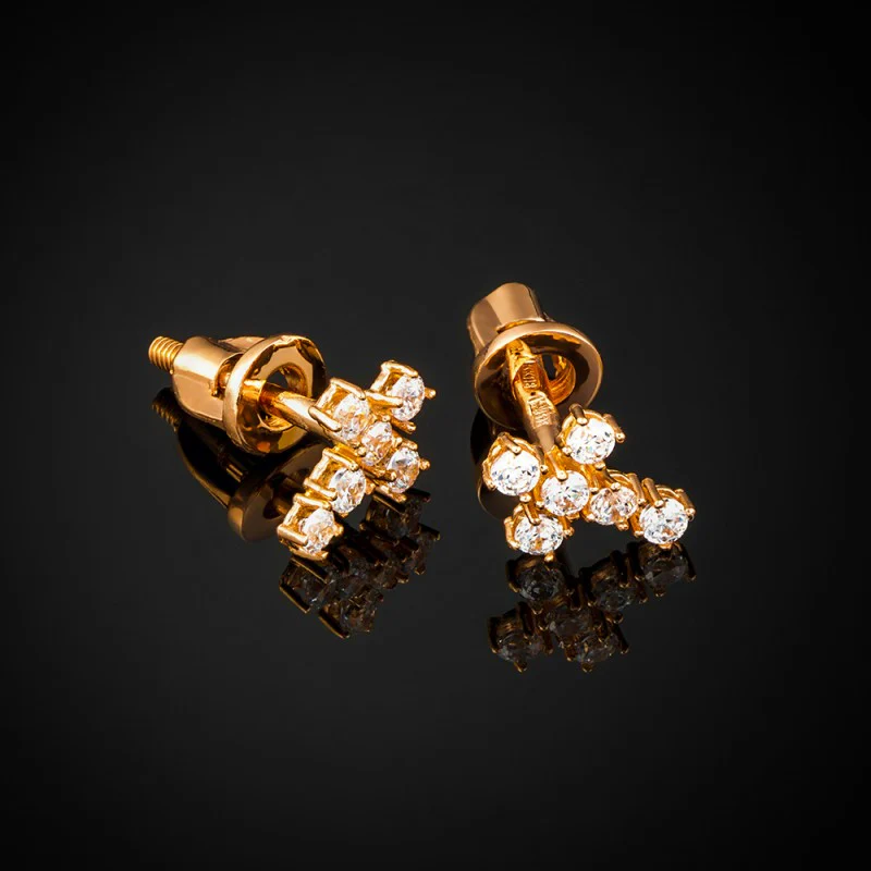 Stud Earrings in 14K/585 Rose Gold with Cubic Zirconia Cross - Image 2