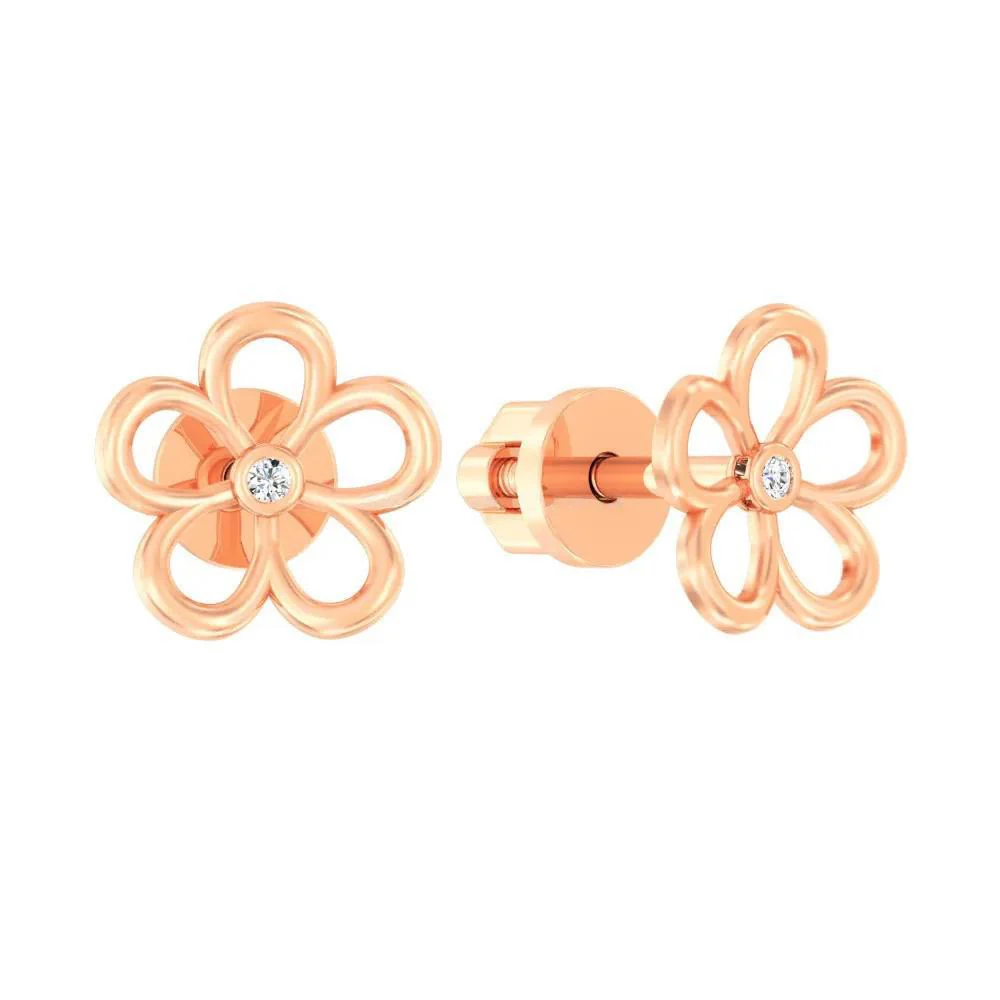 Stud Flower Earrings in 14K/585 Rose Gold with Cubic Zirconia