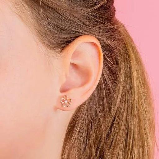 Stud Flower Earrings in 14K/585 Rose Gold with Cubic Zirconia - Image 2