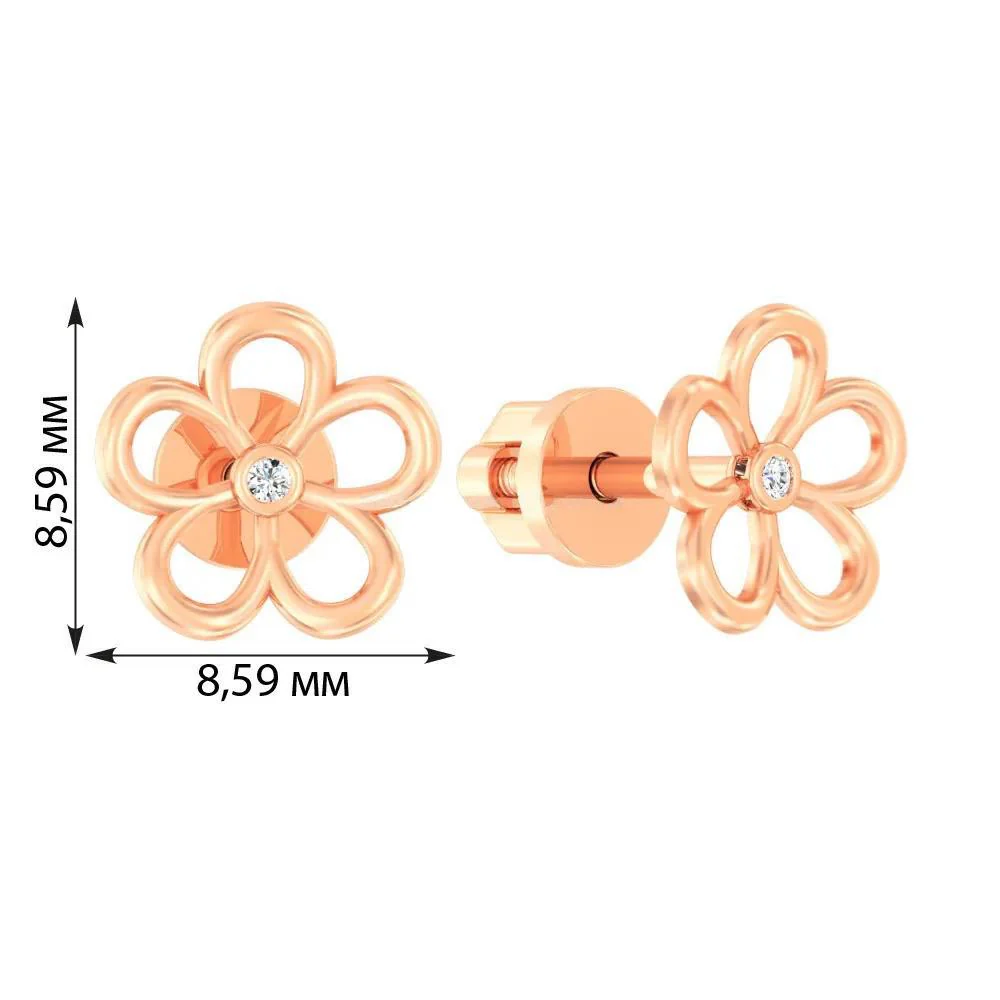 Stud Flower Earrings in 14K/585 Rose Gold with Cubic Zirconia - Image 3