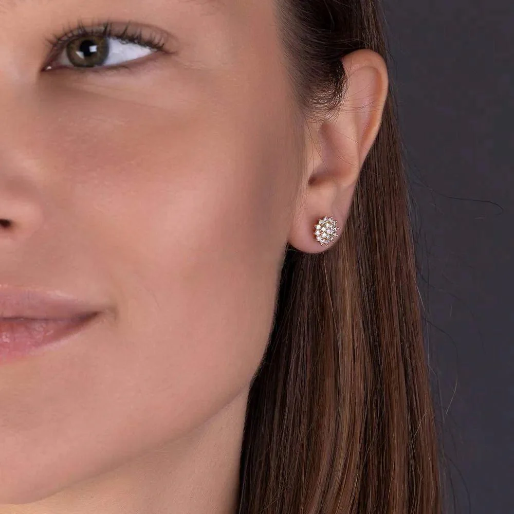 Stud Flower Earrings in 14K/585 Rose Gold with Diamonds - Image 2