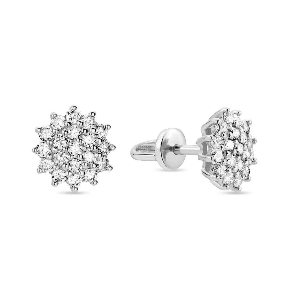 Stud Flower Earrings in 14K/585 White Gold with Diamonds