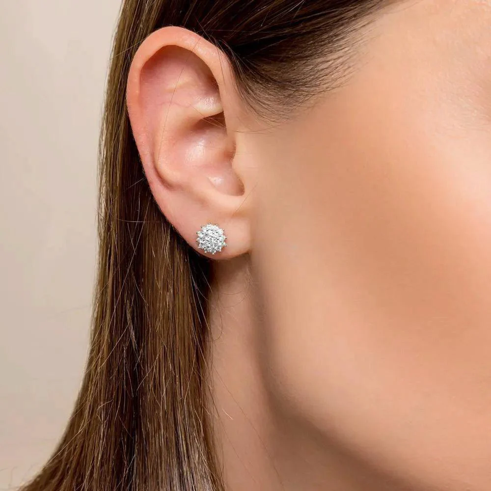 Stud Flower Earrings in 14K/585 White Gold with Diamonds - Image 2