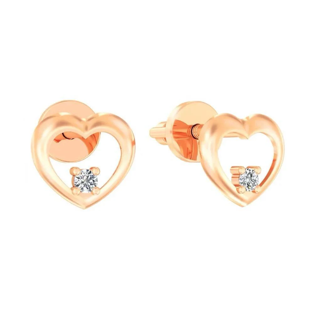 Stud Heart Earrings in 14K/585 Rose Gold with Cubic Zirconia