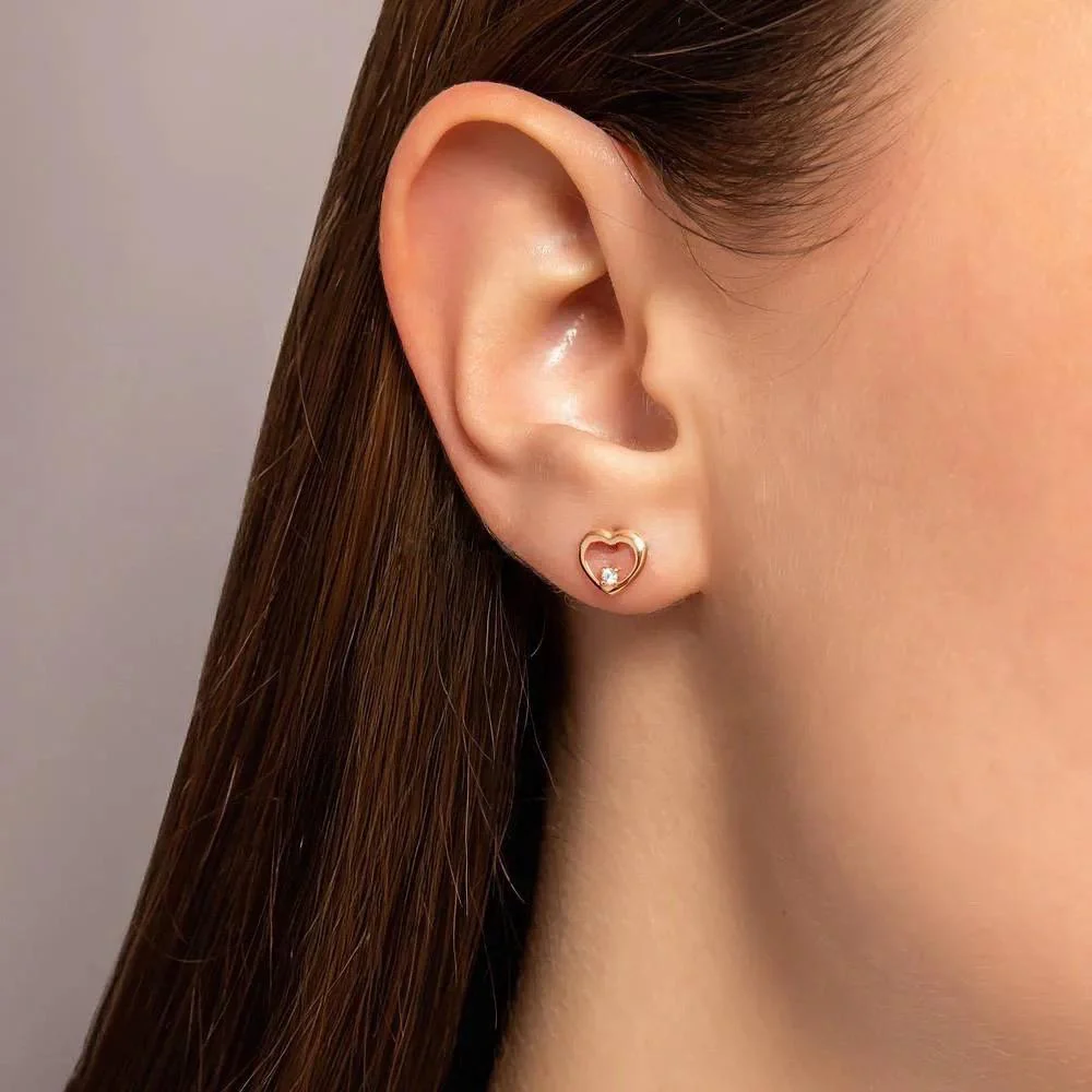 Stud Heart Earrings in 14K/585 Rose Gold with Cubic Zirconia - Image 2