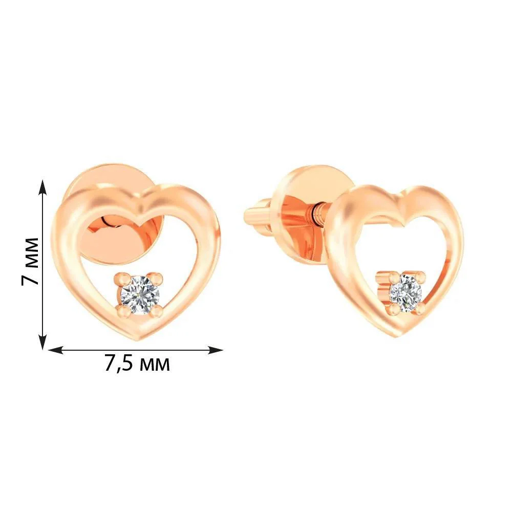 Stud Heart Earrings in 14K/585 Rose Gold with Cubic Zirconia - Image 3