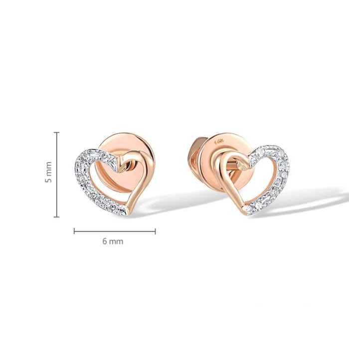 Stud Heart Earrings in 14K/585 Rose Gold with Diamonds - Image 2