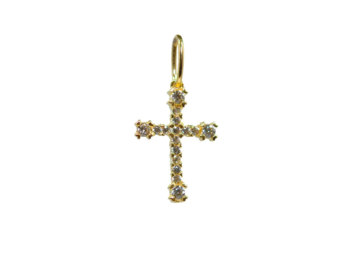 Stylish Cross in 14K/585 Yellow Gold with Cubic Zirconia